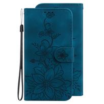 Lily Fower įspauduotas atverčiamas odinis dėklas Realme GT6 Realme C61 C67 C55 C53 C63 C31 C33 su atrama, pinigine, kortelių skyriais, dangtelis Narzo N55 N53 50A dėklas Realme Narzo 50A mėlyna