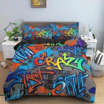3D animacinių filmukų grafiti patalynės komplektas, minkštas prabangus antklodžių užvalkalų komplektas, miegamojo dekoras, karaliaus dydžio, dvigulė lova, viengulė lova 70x133cm 2pcs