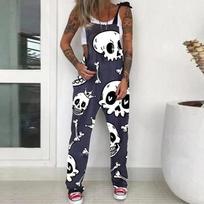 Kombinezonas Su spaudiniu Kaukolė Chrizantema Prijuostės Kelnės Kelnės Ilgos 3XL gray