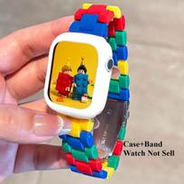 Cute Soft Full Cover Case + Resin Strap For Apple Watch Band Ultra2 10 9 8 7 6 SE Rainbow Colorful Blocking Bracelet 42/46/49mm Series 3 2 1 -38mm blue
