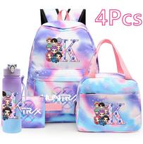 4 vnt./rinkinys K-Pop spausdintas kuprinė Rankinė Pieštukinė 750 ml vandens buteliukas Paaugliui Berniukui Mergaitei Mokyklinė kuprinė Didelės talpos vandeniui atsparus Kuprinė Vaikiška Dovana pink