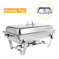 11L Container Food Warmer for Catering Buffet Set Rectangular Chafing Dish Foldable Stainless Steel Square Buffet Stove Dish Set Double Pan gray