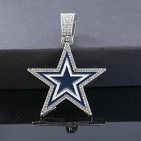 Full Diamond Blue Drip Dallas Cowboys Football Team Badge Necklace gray