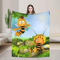 Super minkšta bitė Maja su gėlėmis, animacinis pledas, aukščiausios kokybės flanelės vilna, lengvas lovos pledas, šilti pliušiniai pledai 75x90cm