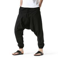 Vyriškos medvilninės ir lininės kelnės Haremo kelnės Baggy Kasdienis Oversize Laisvos Bėgimo kelnės Plačios Kojos Kelnės Yoga Drop Crotch Kelnės Hip Hop XL juoda