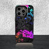 Šaunus spalvingas grafiti telefono dėklas, skirtas iPhone 16,15,14,13,12,11,Pro,XS,Max,Plus,Mini,SE, juodas, saldainio matinės tekstūros, atsparus smūgiams dangtelis iphone14plus