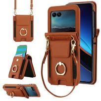 Elastingas kortelių laikiklis Piniginė Sagtis Žiedas Dirželis Grandinėlė Dėklas Motorola Razr60 Ultra Razr 60 50 Ultra 40 Moto Razr Dangtelis Motorola Razr 2025 brown