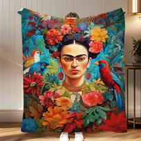 klasikinės menininkės Fridos Kahlo minkštas koralinės spalvos vilnos pledas 310 gsm purus šiltas pledas sofai, lovai, sofai, miegamojo dekoravimui 75x100cm blue