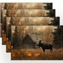 Briedžių Miško Namelis Stalo Padėkliukų Rinkinys Iš 4 Vnt. Rustic Stalo Padėkliukai Lininis Mišinys Plaunami Karščiui Atsparūs Namų Valgomojo Virtuvės Dekoras 4PCS brown