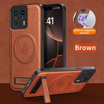 Odinė stovinė dėklas Motorola Moto Edge 70 60 50 Ultra Fusion Pro Neo 5G Magnetinis dangtelis Mag-safe Atsparus smūgiams Viso kameros apsauginis dangtelis Moto Edge 50 Ultra ruda