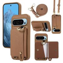 Odinė piniginės tipo telefono dėklas su rankos dirželiu, skirta Google Pixel 9 8 Pro 8a 7a, su žiedu, smūgiams atsparus korpusas Google Pixel 7a gray