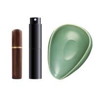 3Pcs Coffee Bean Dosing Cup, RDT Spray Bottle and Espresso Coffee Stirrer Set, Ceramic Dosing Vessel Tray/Single Dose Measuring žalia