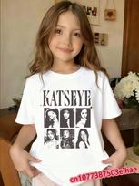 KATSEYE Y2K Mielas trumpomis rankovėmis vaikiškas viršus Muzikos gatvės stiliaus grafinis viršus Vasariniai kvėpuojantys kasdieniai drabužiai berniukams ir mergaitėms 130 white