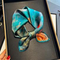 Prabangus 100% šilko 53*53cm arklių rašto kvadratinis skara moterims minkštas satino plaukų raištis kaklaskaris biuro hidžabo galvos raištis Foulard dovana 53x53cm blue