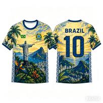 2026 Brazilija Nr. 10 Futbolo Marškinėliai Vyriški Kvėpuojantys Greitai Džiūstantys Treniruočių Marškinėliai su Rio Paminklų Spaudiniu Gerbėjų Edition M beige