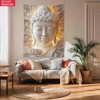 unframed Buddha Face Lotus Light Wall Tapestry Zen Meditation Art Decor Spiritual Home Decoration Peaceful Mind Calm Vibes 100X70CM white