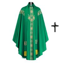 Bažnyčios kunigas Celebrantas Chasula Kunigo drabužis Chalatas Bažnyčios Mišių liturginis drabužis Chalatas su stola ir kryžiais Karoliai moterims vyrams L žalia