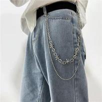 Layered Punk Steet Spike Rivet Metal Chain Keychains For Women Men Pants Jeans Biker Goth Rock Belt Chains Jewelry Accessories gray