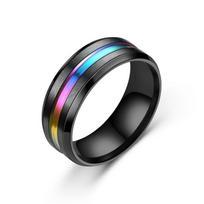 8MM Juodo Titano Žiedas Vyrams Berniukams Paprasti Nerūdijančio Plieno Žiedai Madingi Vaivorykštės Griovelio Žiedai Juvelyrikos Aksesuarai Dovanos 6 gray