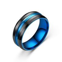8MM Juodo Titano Žiedas Vyrams Berniukams Paprasti Nerūdijančio Plieno Žiedai Madingi Vaivorykštės Griovelio Žiedai Juvelyrikos Aksesuarai Dovanos 12 blue