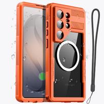 IP68 atsparus vandeniui dėklas, skirtas Samsung S26 Ultra S26 Plus S26, magnetinis, smūgius sugeriantis, ekrano apsauga, povandeninis dangtelis Pc + tpu&Case & Strap&Galaxy S26+ oranžinė