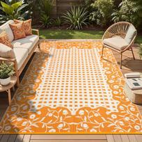 Boho Gėlių Lauko Kilimas Botaninio Vijoklio Rašto Terasos Svetainės Kilimas Vintažinio Botaninio Dizaino Vidaus Lauko Dekoro Kilimas 40X60CM orange