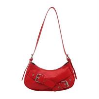 PU Leather Y2k Shoulder Bags Harajuku Spicy Girls Handbag Fashion Belt Buckle Armpit Bag  Party raudona
