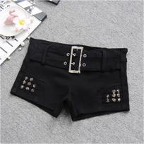 Spicy Girl Low Waist Black Denim Shorts with Rivets - Slim Fit & Elastic for a Stylish, Tight Look XL gray