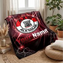 AZ Alkmaar Custom Name Text Flannel Blanket Soccer Logo Personalized Fleece Throw Blanket Special Gift For Sofa Bedroom Home 100cmx150cm