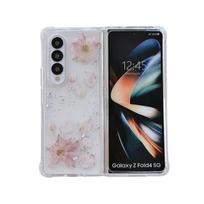 Skirtas „Samsung Galaxy Z Fold 4 3 Case Real Flower Silver Fold“ permatomas keturių kampų smūgiams atsparus silikoninis sulankstomas dėklo priedai for Galaxy Z Fold 4 rožinė