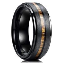 Klasikinis 8 mm volframo vestuvinis žiedas, juodas/sidabro spalvos šepetys su dviem grioveliais įkaltais dizaino vyriškos vestuvinės juostos papuošalų dovanos 11 black