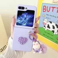 Madingas mielas animacinis širdelės pūkuotas kamuoliukas triušis šuniukas kačiukas pakabukas telefono dėklas Samsung Galaxg Z Flip 5 Z Flip4 5G vientisos spalvos apsauginis dėklas for galaxy Z Flip 4 blue