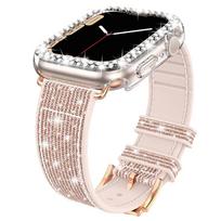 Dėklas+silikoninė odinė apyrankė Apple Watch apyrankei 41mm 45mm 40mm 44mm 38mm 42mm 44 Bling apyrankė iWatch serija 3 4 5 6 se 7 apyrankė For 41mm gray