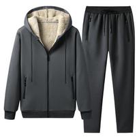 Sportinis kostiumas Vyriški žiemos stori laisvalaikio gobtuvai Sportinės aprangos rinkiniai Šilti megztiniai Fleece 2 vnt Striukė + kelnės Vyriški Moleton XXXL pilka