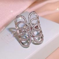 New Arabesque Long Ring for Women Light Luxury Niche Design Fashionable Personality Hollow Index Finger Ring Ins No. 9 gray