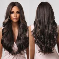 Ombre Brown ilgų banguotų sintetinių plaukų perukas juodaodėms moterims Afro vidurinės dalies karščiui atsparus pluošto Cosplay kasdienis plaukų perukas Wig LC2032-1 brown