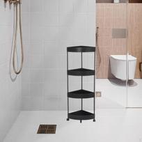 Kampinė lentyna su ratukais, laikiklis, drenažinis krepšys voniai 4 Tier Black gray