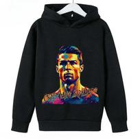 Rudens Žiemos Futbolo Žvaigždės Ronaldo Mendes Spausdinti Džemperiai Kasdieniai Šilti Sportiniai Ilgomis Rankovėmis Vaikų Berniukų ir Mergaičių Vaikų Unisex Džemperiai su Gaubtu 130 black