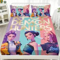 K-Pop Demonas Medžiotojai Anime Spausdinta Priglundanti paklodė 100% Poliesterio Patalynės Komplektas 2/3 Dalių Rinkinys Mielas Spausdintas Animacinis Su Pagalvės Užvalkalu 90x190x25cm blue