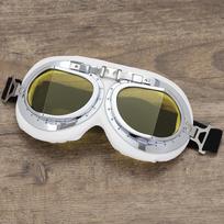 Retro Harley stiliaus šalmo akiniai motociklams ir visureigiams, vėjui ir dulkėms atsparūs, su lankstymo kampais White Leather- Yellow Tab white
