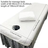 20 vnt. Vienkartiniai SPA lovos užvalkalai - Atsparūs intensyviam naudojimui grožio salonų masažo paklodės su vidurio anga, pralaidi orui medžiaga, patvari konstrukcija white