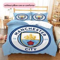 Manchester City FC rašto patalynė Namų dekoracija Gimtadienio dovana (1 * antklodės užvalkalas + 2 * pagalvės užvalkalai, be šerdies) 140x200cm blue