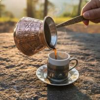 Turkiška kavos viryklė, importuota iš Turkijos, graviruotas varinis cezve, rankų darbo ibrikas, vintažinio dizaino varinis cezve, tradicinio dizaino brown