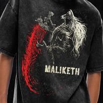 Maliketh Elden Ring Bosas Retro Vintage, Anime Prekės, Rūgštiniu būdu išplėštiniai Oversize Marškinėliai - 250 GSM, Grunge & Goth Streetwear, Vintage Išplauti Marškinėliai XL gray