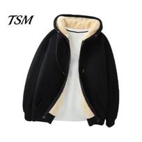 Men Autumn Zip-up Hoodie Men's Hooded Fleece Jacket Winter Thickened Zipper Closure Warm Solid Color Casual Plain Sweatshirt Coat for Fashion L juoda