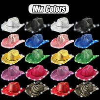 4/6/8/10/12/16Pcs LED Cowboy Hats Bulk for Wedding Lighting up Party Hats Bachelorette Sequin Cowgirl Hat Flashing Disco Hats 4Pcs