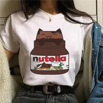 Moterims Naujas Mados Nutella Linksmas Spausdintas Marškinėlis Harajuku Unisex Mielas Animacinis Korėjietiškas Marškinėlis Unisex Drabužiai Estetiški Drabužiai M white