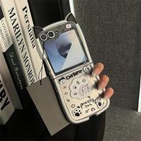 Korėjietiškas skaidrus mielas katės ausies kraštas nagas Kitty telefono dėklas, skirtas Samsung Galaxy Z Flip8 Flip7 Z Flip4 Zflip5 Flip6, atsparus smūgiams kietas dėklas for Samsung Z Flip 5 gray