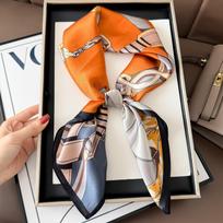 111% šilko 71x71 cm dydžio skara, nauja dangaus miesto profesionali dekoratyvinė skara, universali šilko skara kasdieniam dėvėjimui į darbą 66-66cm orange