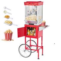 VEVOR Popcorn Machine with Cart, 0.2kg Stainless Steel Kettle, 800W Commercial Popcorn Maker, 48 Cups per Batch Theater Style Popper raudona